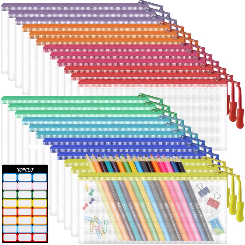 YOPCDJ 24pcs Mesh Zipper Pouch Bags 9.3 x 4.7 Inches, 8 Color Small Clear Pouches Bulk, Travel Cosmetics Organization, Classroom and Office Supplies - Image 1